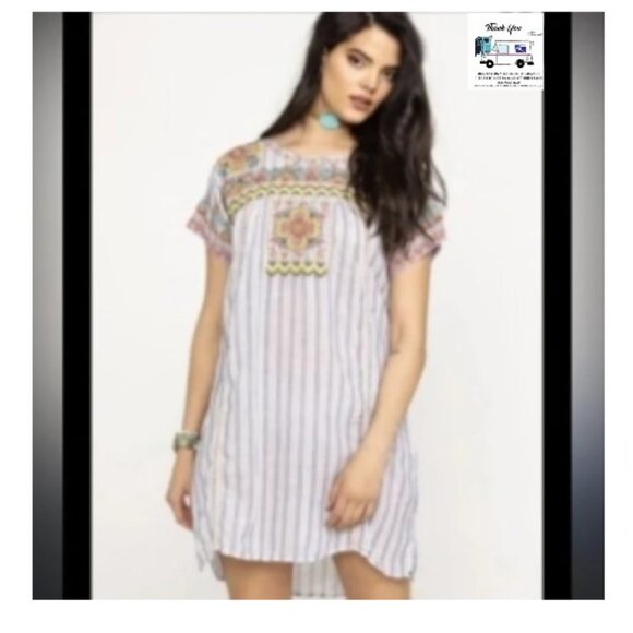 JOHNNY WAS Workshop Tamia Peasant Tunic Dress in Stripes Medium🆕⌚📦🏃💨🚚 - Picture 1 of 13